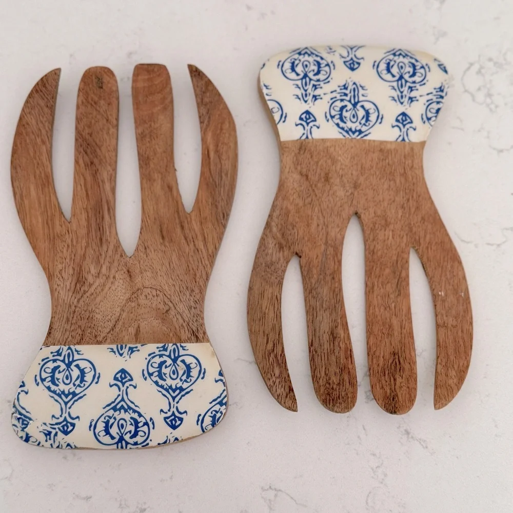 Salad Hands,  Wood Salad Servers, Salad Serving Set OF 2